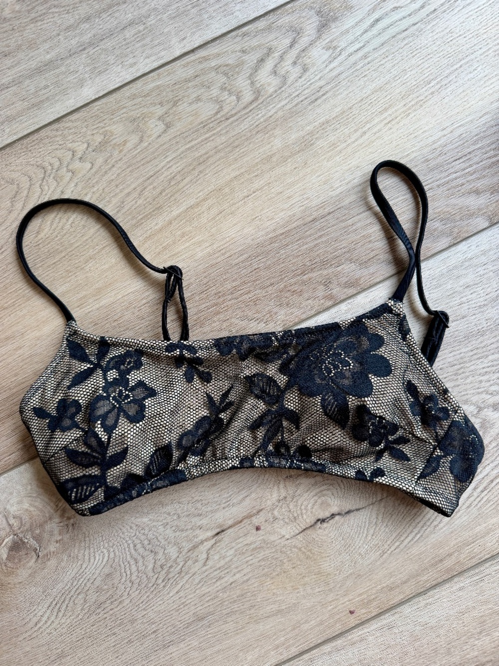 Aerie Black Floral Mesh Bikini Top S